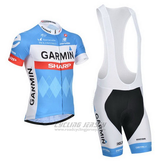2014 Cycling Jersey Garmin Sharp Light Blue and White Short Sleeve and Bib Short